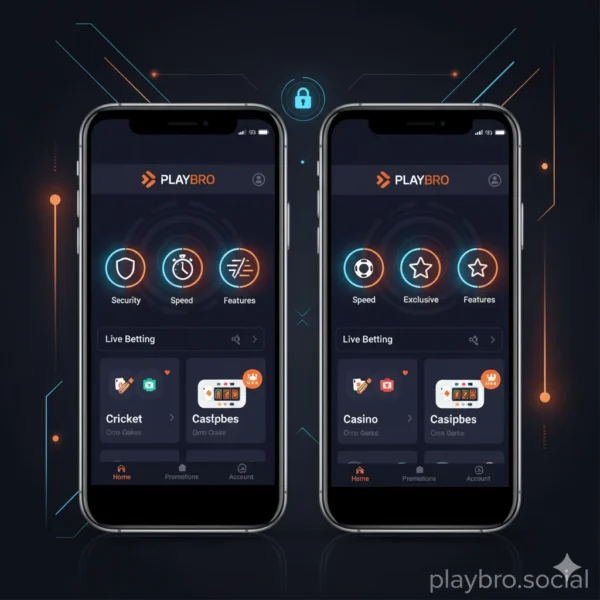 High-resolution illustration of PlayBro mobile app on Android and iOS devices highlighting user interface and features