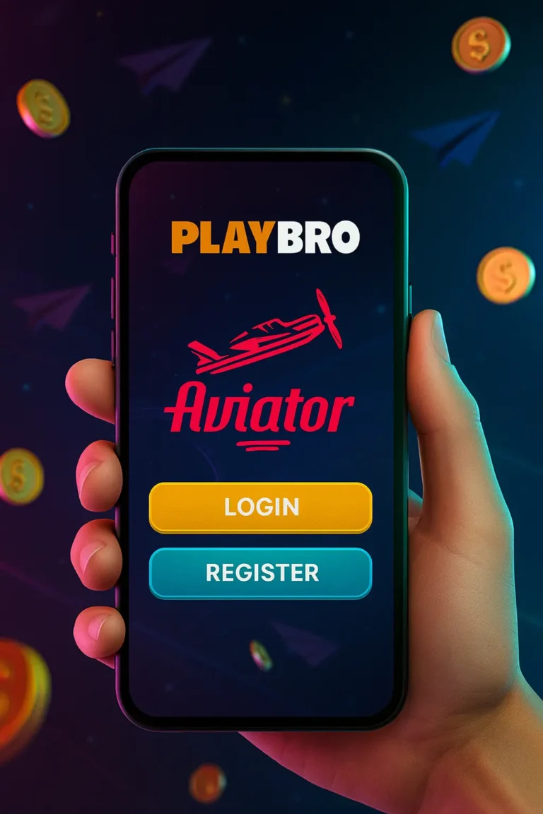 Playbro Aviator App registration screen on smartphone showing login and sign-up options