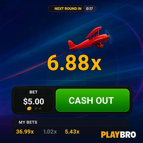 Playbro Aviator gameplay screenshot showing plane in flight with multiplier and bet details. Perfect for Aviator betting tips and Playbro Aviator Predictor guide.