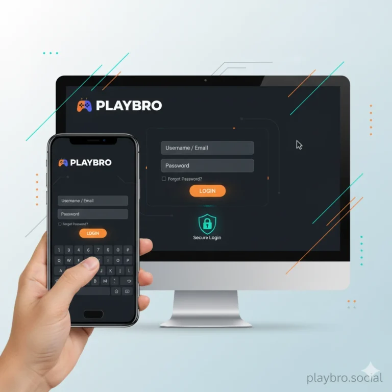 Play Bro login screen on desktop and mobile devices with secure login fields