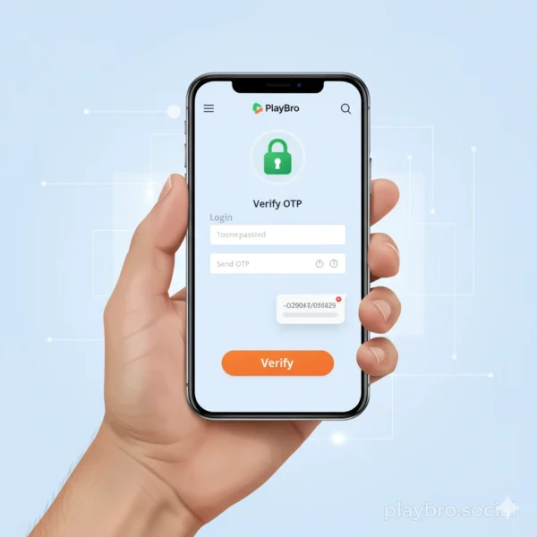 User performing PlayBro login on a smartphone with secure OTP verification